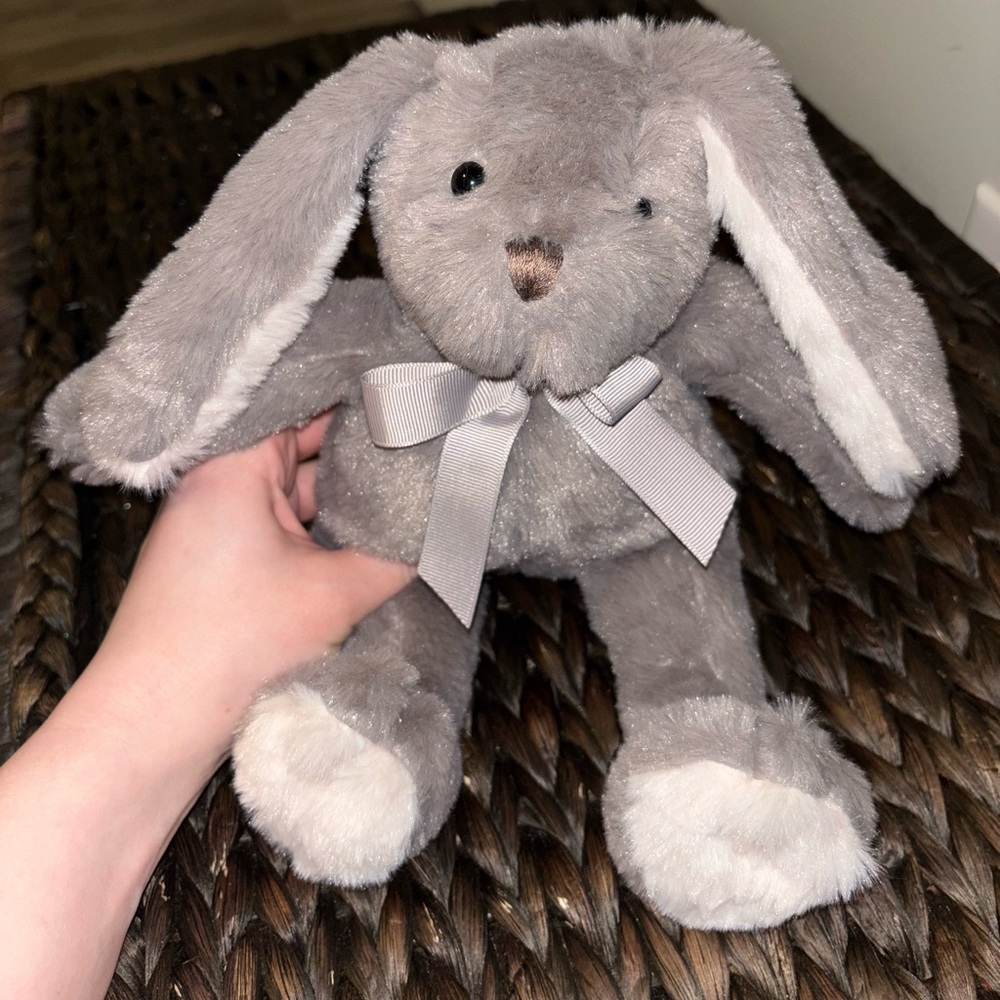 Gray Plush Bunny with Bow